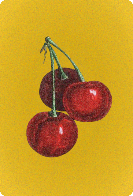 Bright red cherries on a yellow background as garnish inspiration for tonic water NA drinks with Wims.
