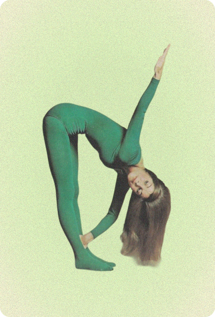 Person performing a deep standing stretch in a green bodysuit, representing post-workout flexibility and recovery.