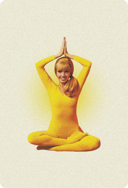 Woman in a bright yellow yoga pose, representing balance, vitality, and overall wellbeing.