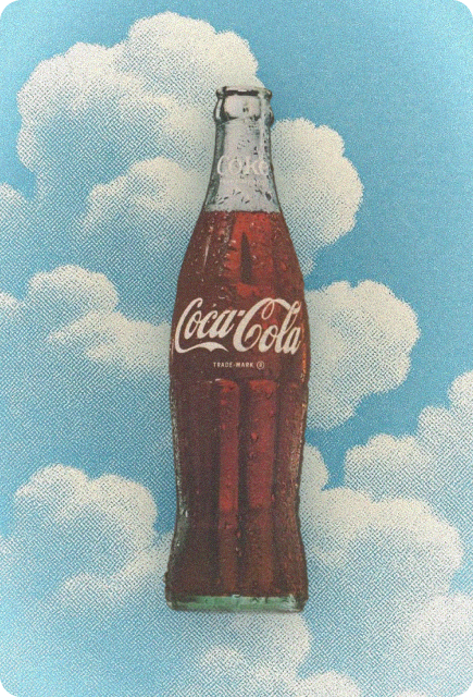Cola bottle against a cloudy sky background as a sweet NA bar drink base for mixing with Wims.