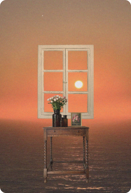 Warm sunrise seen through a window over water, representing starting the day with natural light and circadian rhythm balance.