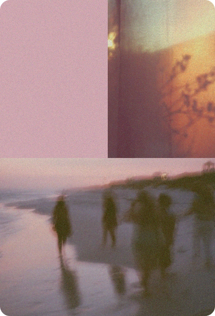 Layered collage of beach, friends, laughter, and scenic views, representing a social, energized, and feel-good experience.