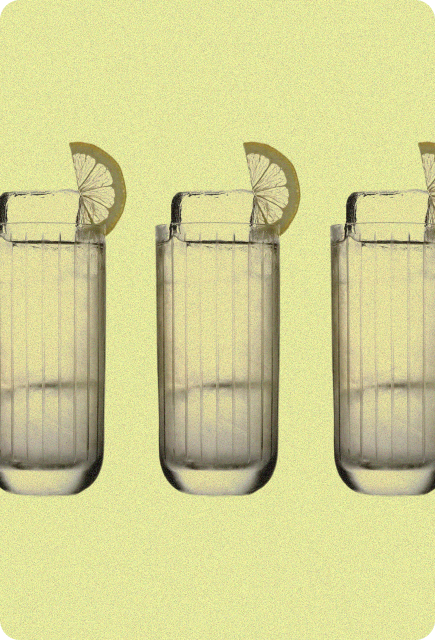 Three highball glasses with lemon wedges, representing simple citrus drinks for Lemon Basil Wims mixology.