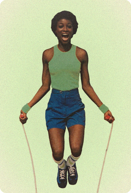 Person jumping rope with energy and joy, representing playful movement and elevated exercise with Wims.