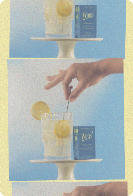 Wims drink styled with citrus garnish and Pocket-Tonic™ box, representing an introduction to the Wims ritual.