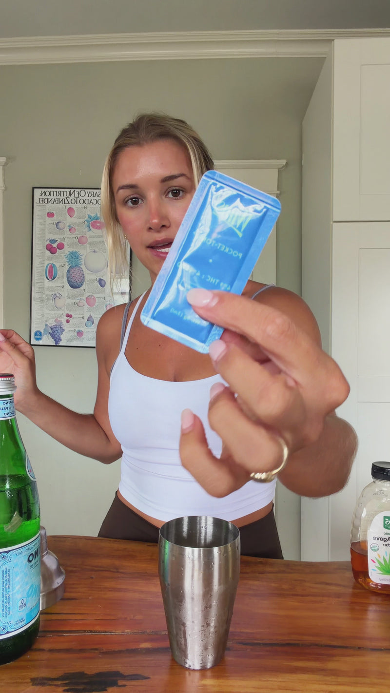 Unflavored Wims Pocket-Tonic™ being snapped into the pickle martini mixture before shaking until chilled.