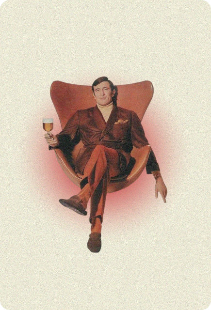 Man relaxing in a modern chair holding a drink, representing the enjoyable and elevated social experience of Wims.