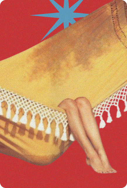 Person relaxing in a hammock against a bold red background, symbolizing wellness, self-care, and taking time to unwind and recharge.